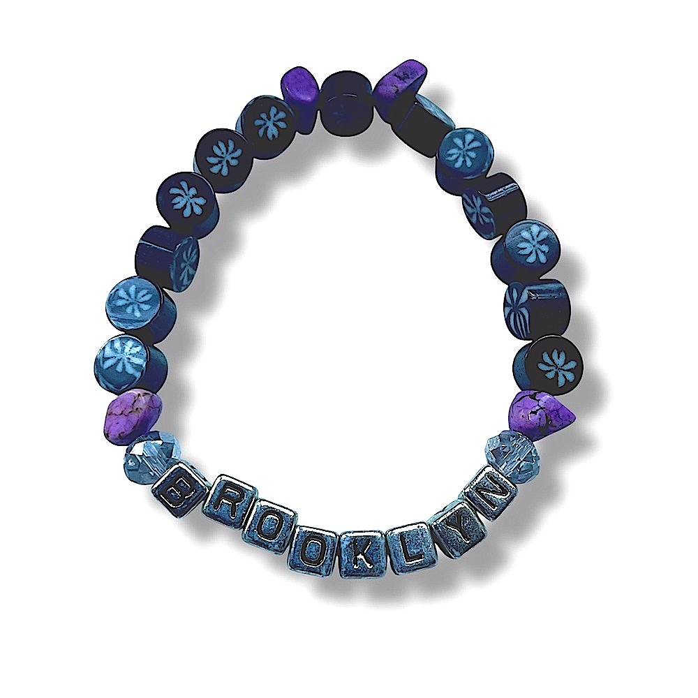 Friendship Bracelet Recycled Vintage Glass Beads, Silver Charms, Black Beads